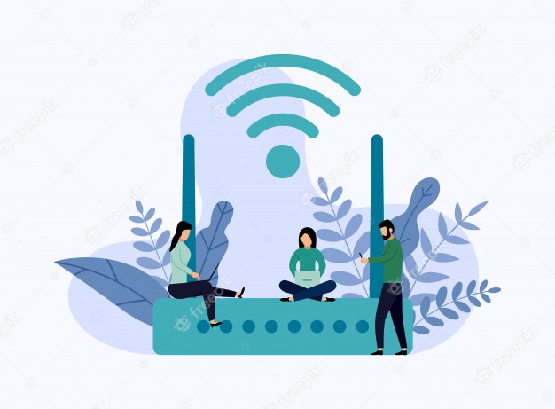 Premium Vector | Wireless ethernet modem router with characters, business concept vector illustration